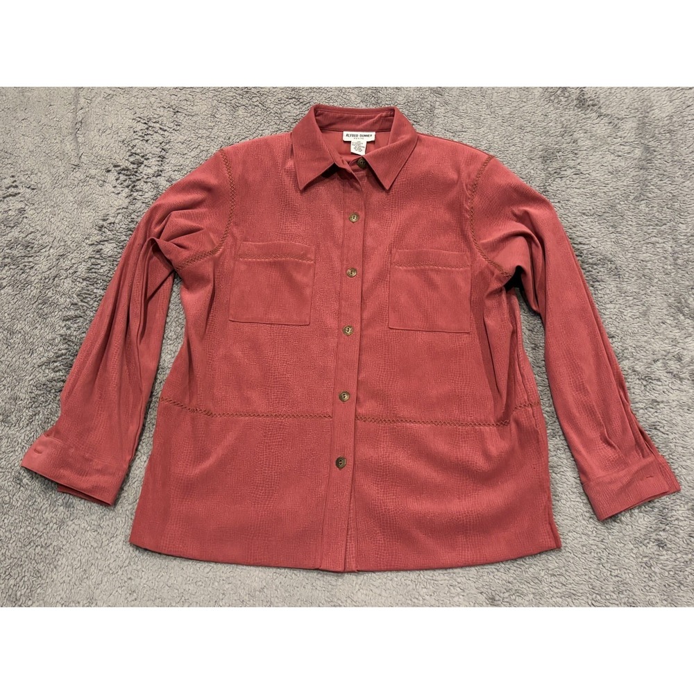 Alfred Dunner Pink Textured Shacket Womens 12P Petites Long Sleeve Button Front